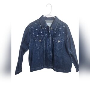 VTG LA Blues 90s Y2K Eyelet Floral Dark Wash Jean Jacket 14/16W